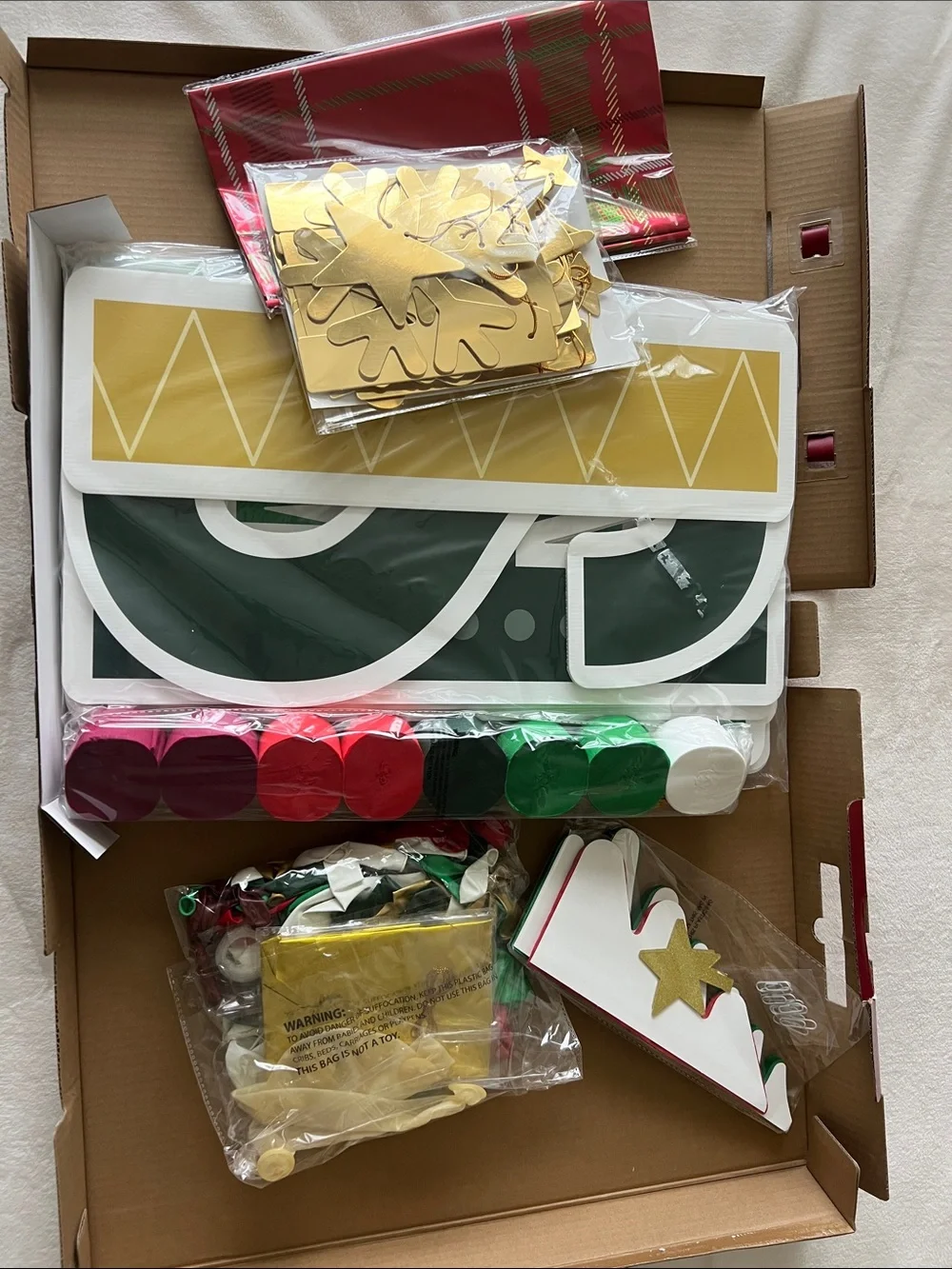 Christmas Party Kit - Red, Green, White & Gold party set for Tables, Room & Yard